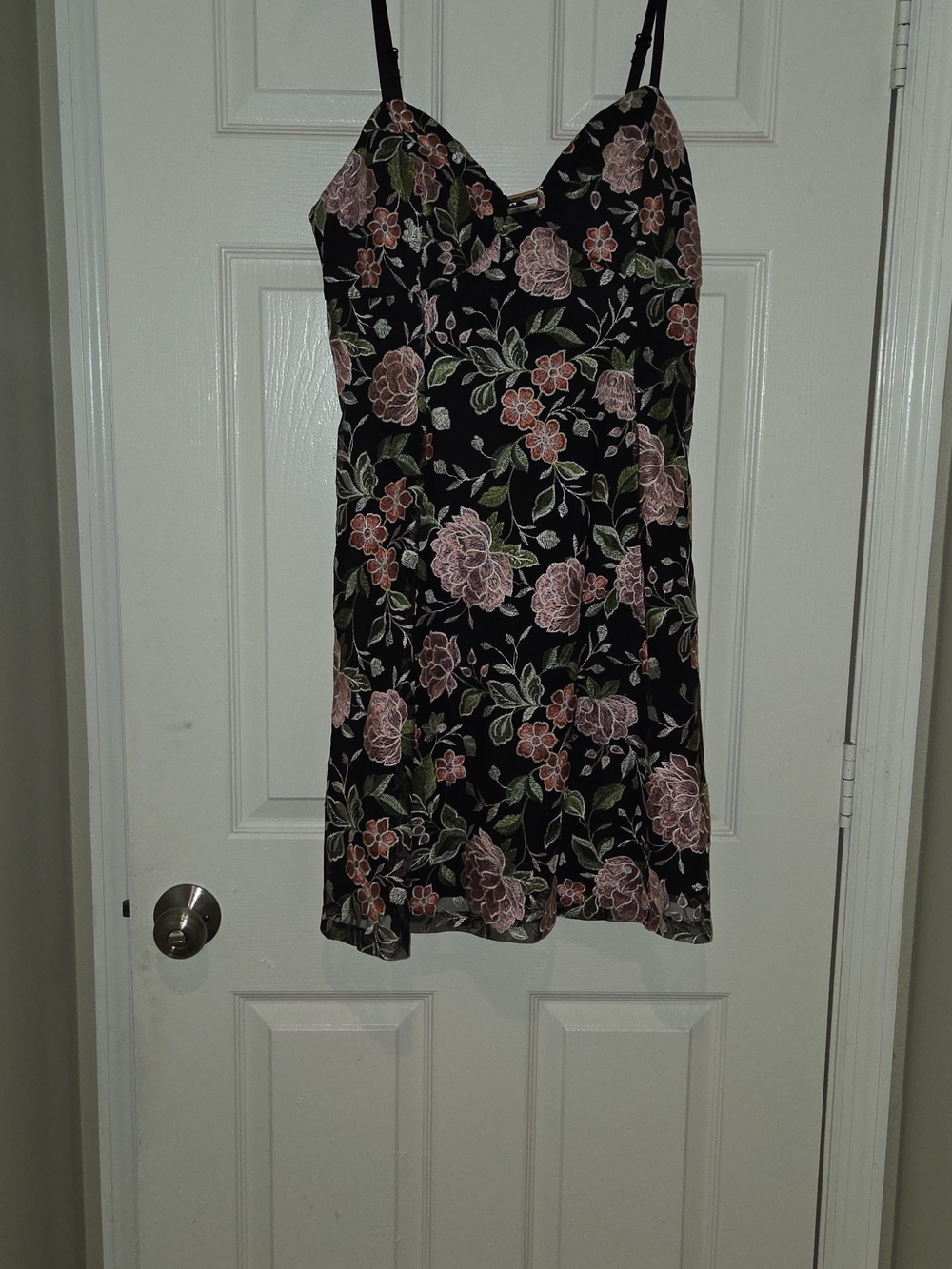 Guess Black Mini Dress with Pink Floral Print Dark Coquette - Picture 2 of 5